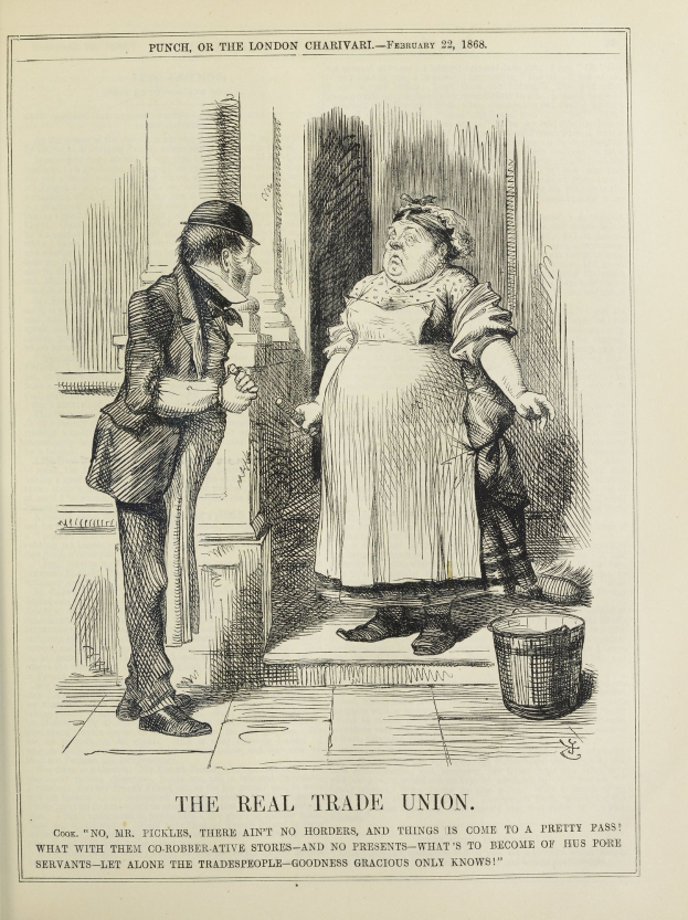 Eine handgezeichnete Abbildung auf Papier zeigt einen Mann und eine Frau mit einem Eimer daneben, mit dem Text "Die wahre Gewerkschaft" darunter.