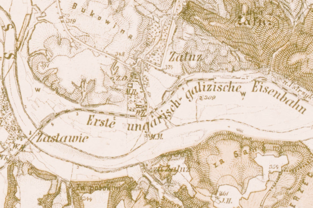 Alte detaillierte Karte von Eisenbahn, Deutschland, mit Straßen, Gebäuden und Landmarken.