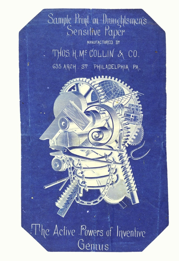 Ein blaues Buch mit dem Titel "Die aktiven Kräfte des erfinderischen Genies" mit einem weißen Cover, das das Gesicht eines Mannes zeigt.