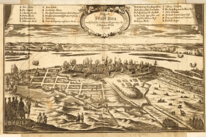 Ein detaillierter alter Stadtplan von Stuttgart, Deutschland, der die Stadtanlage mit Straßen, Gebäuden, Menschen, Bäumen, Wasser und Text zeigt, der historische, kulturelle und touristische Informationen bietet.