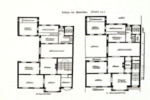 Ein detaillierter Grundrissplan eines Hauses in Berlin mit Textbeschreibungen zur Layout, Raumgr√∂√üe und Fenster- und T√ľrpositionen.
