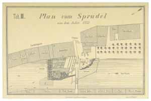 Ein Plakat, das einen Stadtplan von Spruidel, Deutschland, zeigt und begleitenden Text enthält.