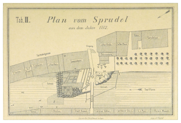 Ein Plakat, das einen Stadtplan von Spruidel, Deutschland, zeigt und begleitenden Text enthält.