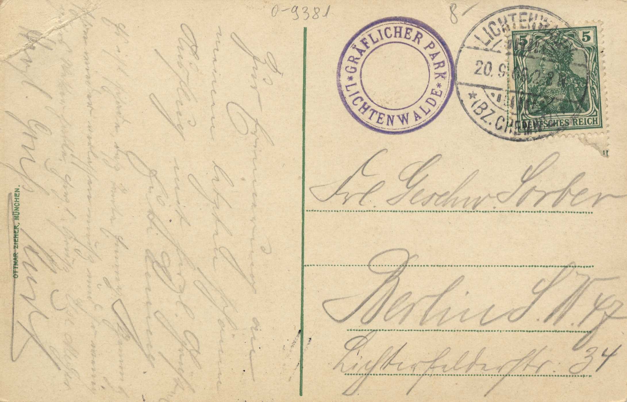 Alte Postkarte mit einer Briefmarke, auf der "Lichtenwald, Deutschland - Einschreiben nach Deutschland" steht, mit handgeschriebener Text und zwei zusätzlichen Briefmarken in der oberen rechten Ecke.