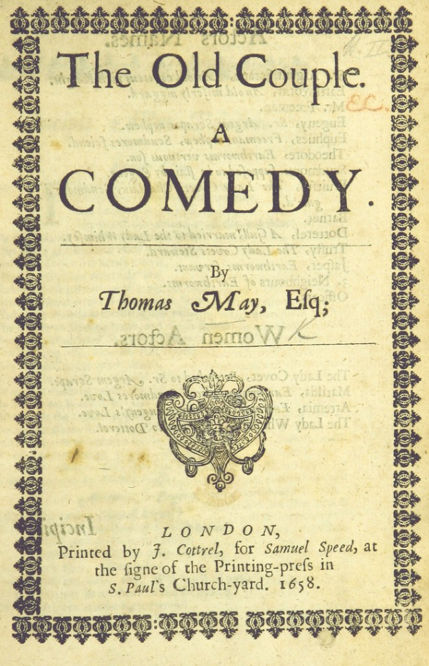 Cover eines alten Buches mit dem Titel 'The Old Couple: A Comedy' mit einem Logo auf der Coverseite.