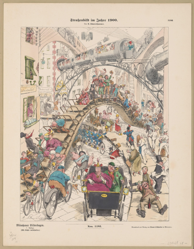 Schwarz-weiß-Illustration einer überfüllten Bahnhofshalle im Jahr 1900, umrahmt von einem Photo-Rahmen, mit Menschen in Not.