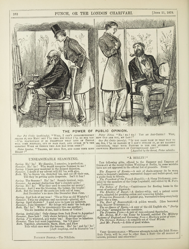 Ein altes Buchcover mit einem Mann in einem Anzug, der in einem Stuhl sitzt und ernst schaut, und einer Frau, die daneben steht und nachdenklich aussieht, mit der Aufschrift "Die Macht der öffentlichen Meinung" darauf.