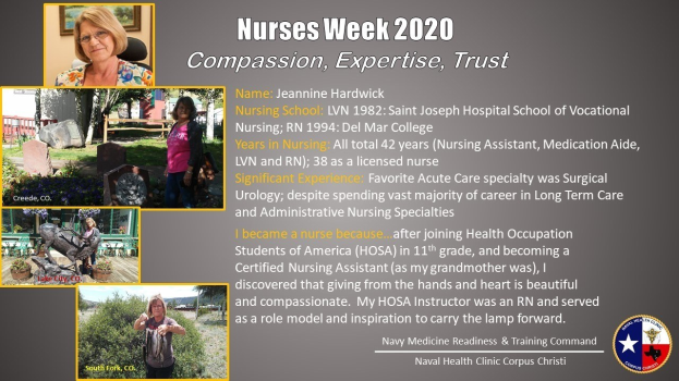 Plakat zur Pflegeschwesterwoche 2020 mit dem Motto "Mitgefühl, Expertise, Vertrauen", das mehrere Schwesternbilder in verschiedenen Ausdrücken, fetten Text und eine Farbgebung aus Blau und Weiß zeigt.