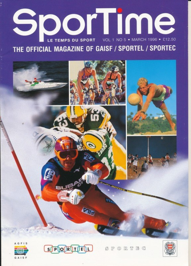 Titelbild von *Sporttime Magazine* aus März 1996, das Bilder von Skifahrern und Snowboardern auf dem Cover zeigt.