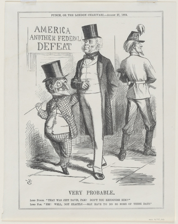 Eine Zeichnung mit drei Menschen mit Hüten und der Aufschrift "Amerika Weitere Bundesniederlage - Sehr Wahrscheinlich" auf einem Blatt Papier.