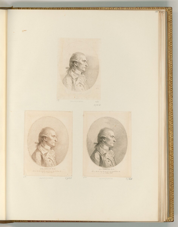 Ein aufgeschlagenes Buch mit drei detaillierten, lebensechten Porträts von George Washington, die dem Betrachter zugewandt sind, mit sichtbarem Text auf den Seiten.