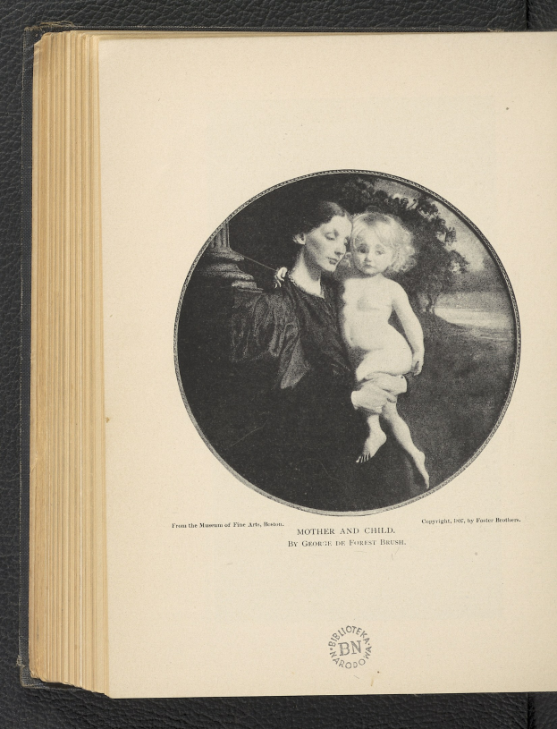 Ein aufgeschlagenes Buch mit einer Illustration einer Frau, die liebevoll ein Baby h├Ąlt, wobei beide einander z├Ąrtlich anschauen, und der Text "Mutter und Kind" zu sehen ist.