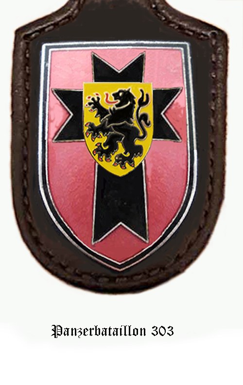 Pinkes und schwarzes Schild-Logo mit einem Löwen, beschriftet mit "Deutsche Armee" unten.