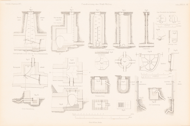 Eine detaillierte technische Zeichnungsseite aus einem Buch, die verschiedene Rohr- und Ventiltypen mit begleitendem Text zeigt.