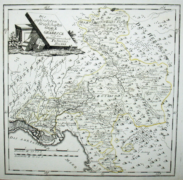 Ein altes Deutschland-Karte in einem Foto-Rahmen, mit einem prominenten Haus in der Mitte, umgeben von Straßen, Städten und geografischen Merkmalen.