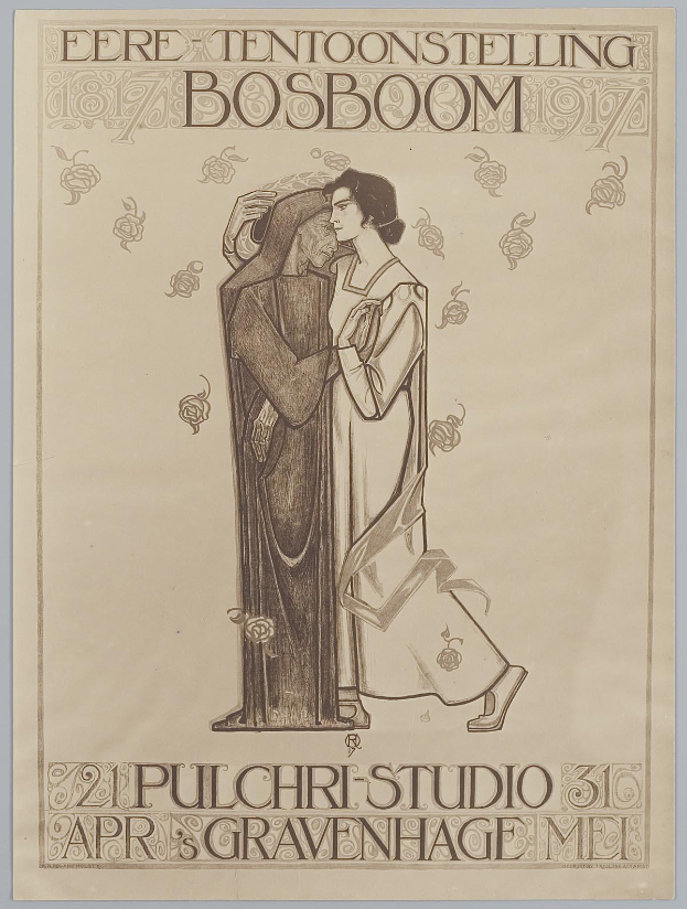 Ein Konzertplakat, das einen Mann im Anzug und eine Frau in einer Schürze zeigt, die nebeneinander stehen und ernst schauen.