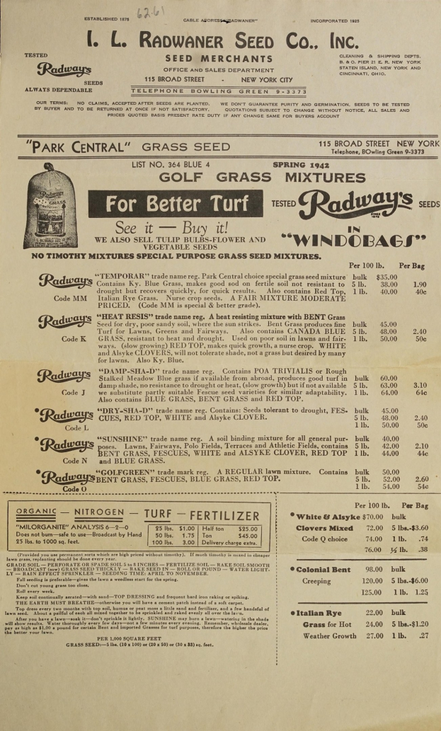 Alte Werbung für Radway's Seed Co. Inc. auf altem Papier mit beschreibendem Text.